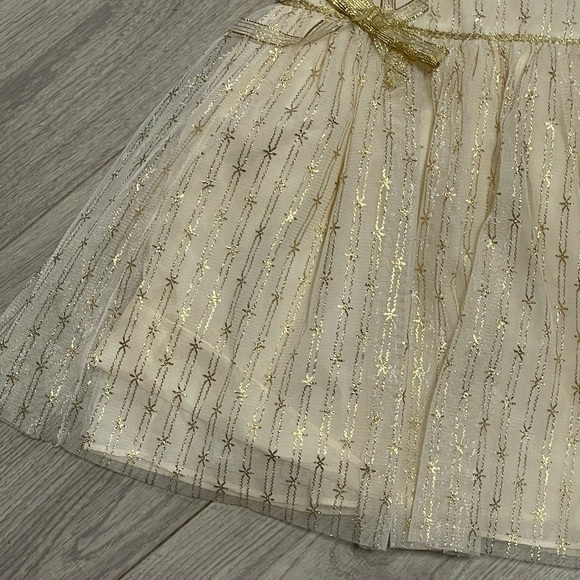 Gold and Cream Baby Dress with Bow - Picture 3 of 9
